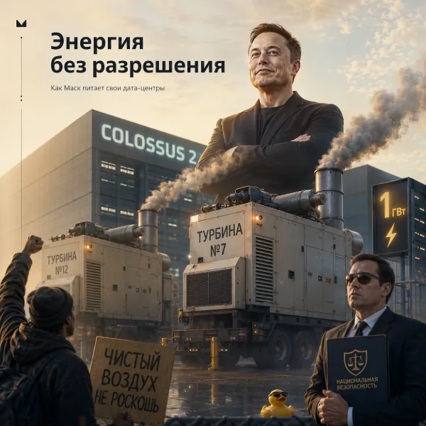 Обложка Маск потратил миллиард на газовые турбины: скандал вокруг дата-центров Colossus