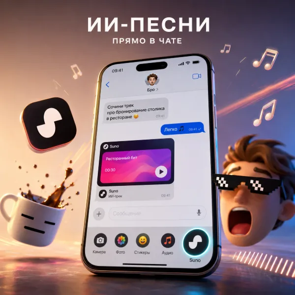 Обложка Suno в iMessage: как создавать 30-секундные ИИ-треки прямо в переписке