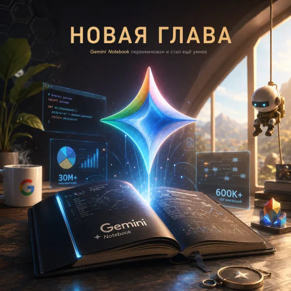 Обложка NotebookLM стал Gemini Notebook: Google сменил название и научил сервис писать код