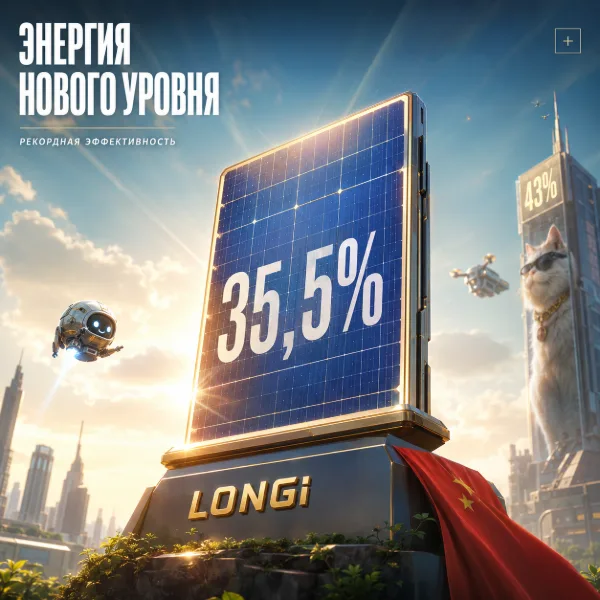 Обложка LONGi поставила рекорд: солнечный элемент с КПД 35,5%