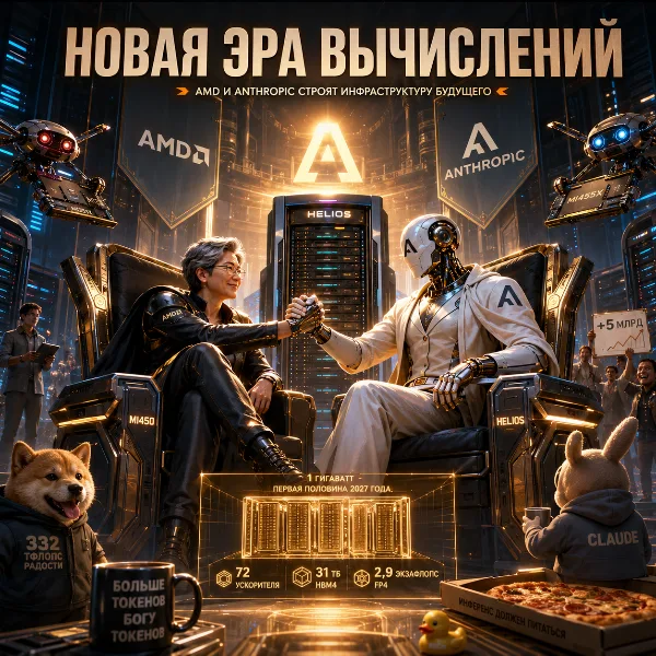 Обложка AMD вложит до $5 млрд в Anthropic и развернёт 2 ГВт ускорителей Instinct MI450 для Claude