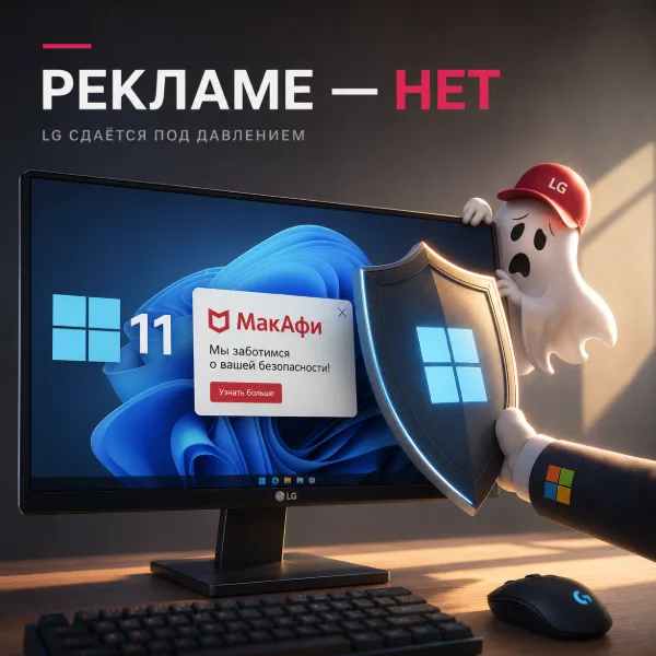 Обложка LG отключает рекламу McAfee на мониторах: Microsoft вмешалась после жалоб пользователей Windows 11