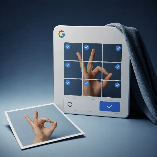 Обложка Капчу Google с жестами рук обошли стоковым фото за несколько дней
