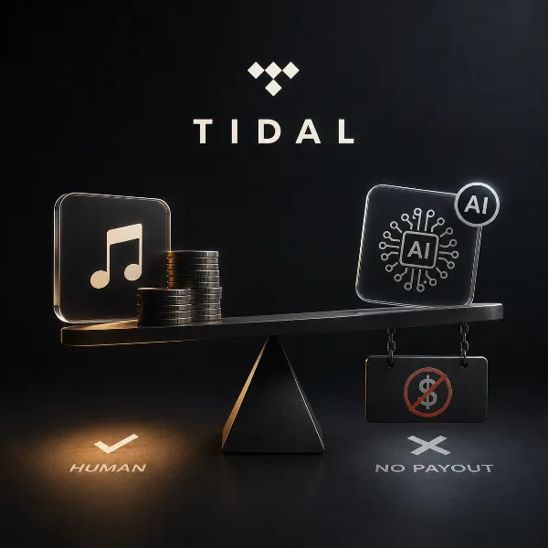 Обложка TIDAL лишит выплат треки, полностью созданные нейросетями, и пометит их значком AI