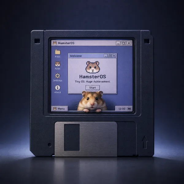 Обложка HamsterOS: 32-битная ОС с графическим интерфейсом, которая целиком помещается на дискету