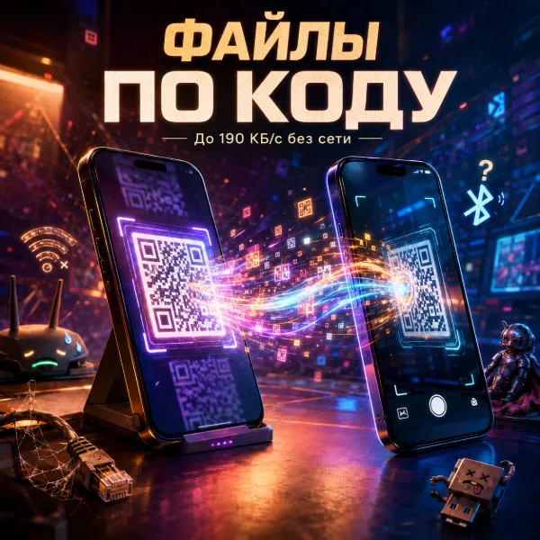 Обложка Передача файлов между смартфонами через QR-коды: 190 КБ/с без сети и приложений (Decimen Optical Transfer)