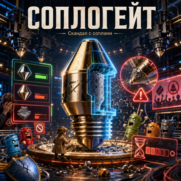 Обложка Nozzlegate: Bondtech признала, что «закалённые» сопла INDX для Prusa CORE One+ на самом деле не закалены