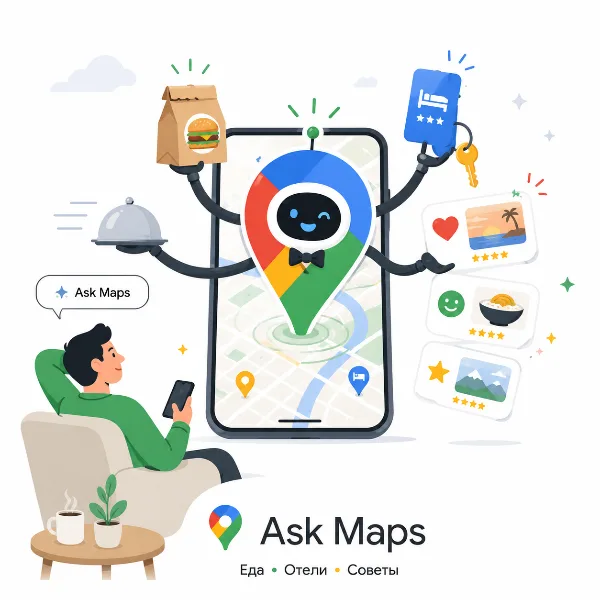 Обложка Ask Maps в Google Maps теперь заказывает еду и бронирует отели