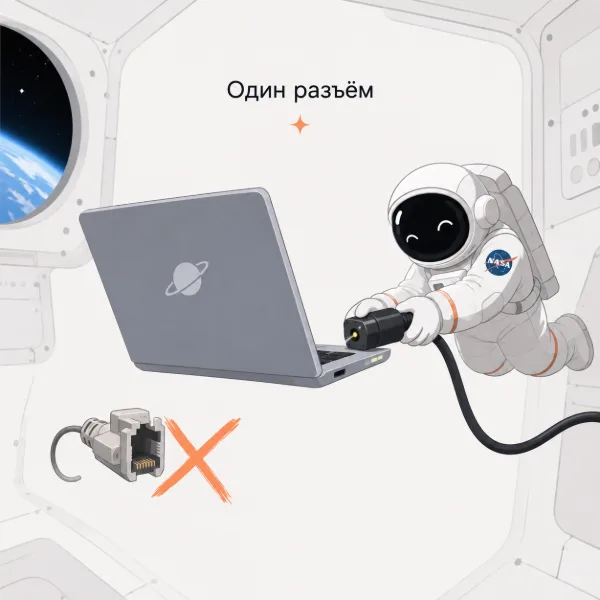 Обложка NASA заменило устаревшие модемные порты ноутбуков на МКС разъёмом питания cannon plug