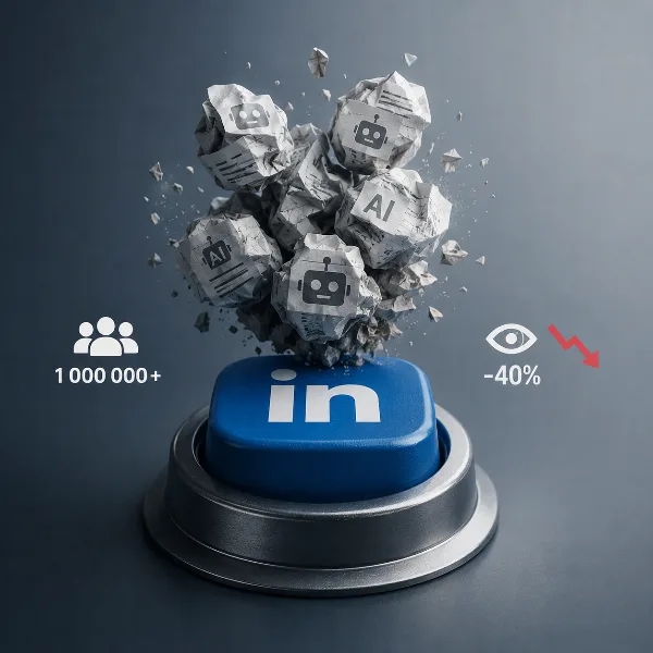 Обложка Кнопка против ИИ-шлака в LinkedIn: миллион жалоб и минус 40% просмотров
