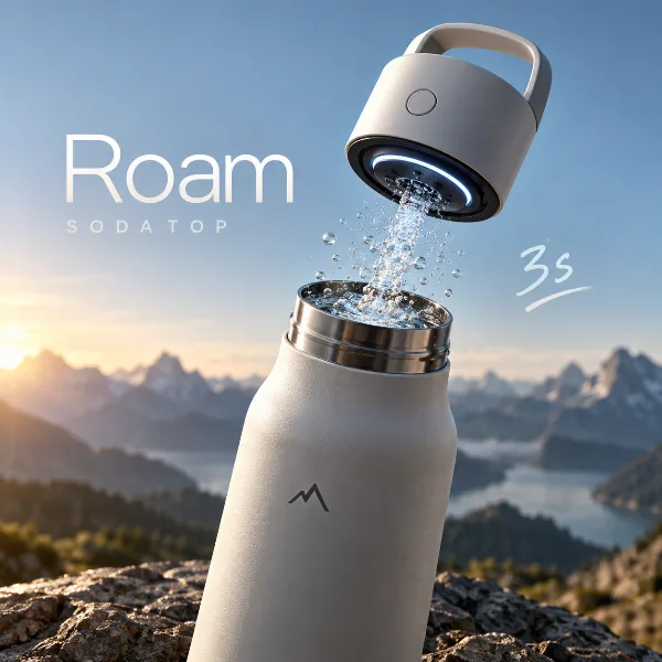 Обложка Roam SodaTop: термобутылка, газирующая воду за три секунды прямо в крышке