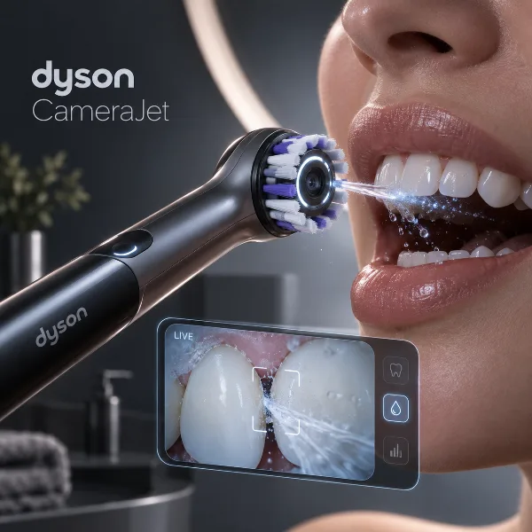 Обложка Dyson CameraJet: зубная щётка с камерой в головке и ирригатором, наводящимся на промежутки между зубами