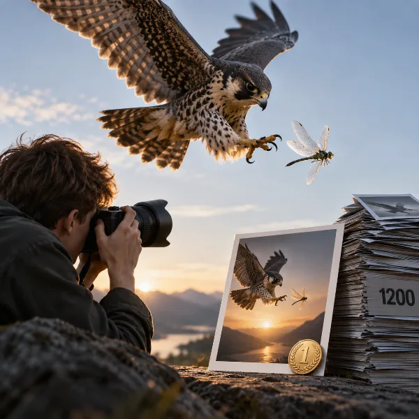 Обложка 17-летний фотограф снял чеглока в атаке на стрекозу и обошёл 1200 работ