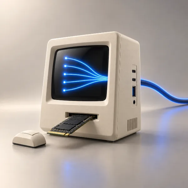 Обложка Wokyis i5: хаб в духе Macintosh с экраном, слотом M.2 и Thunderbolt 5