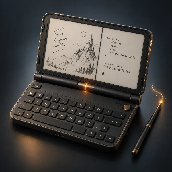 Обложка PocketMage: карманный КПК-раскладушка на ESP32 с экраном E-Ink для письма и кода