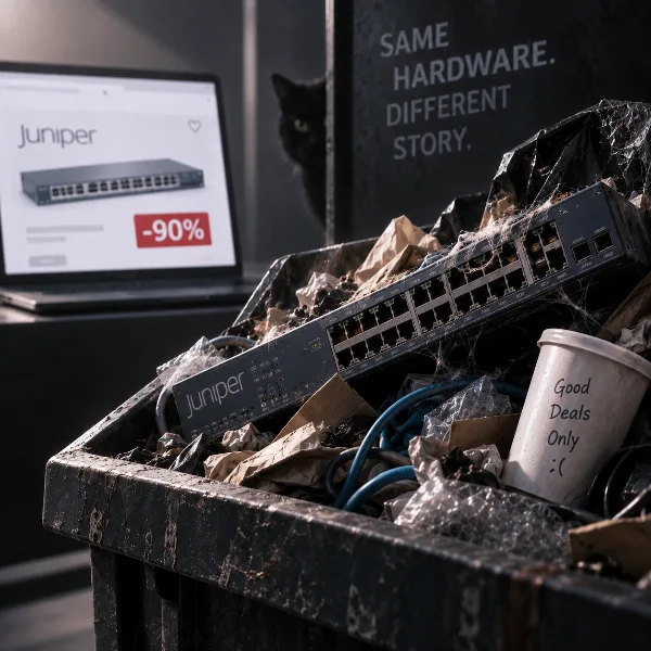 Обложка Коммутатор Juniper за 10% от цены оказался горой мусора: разбор находки в объявлении
