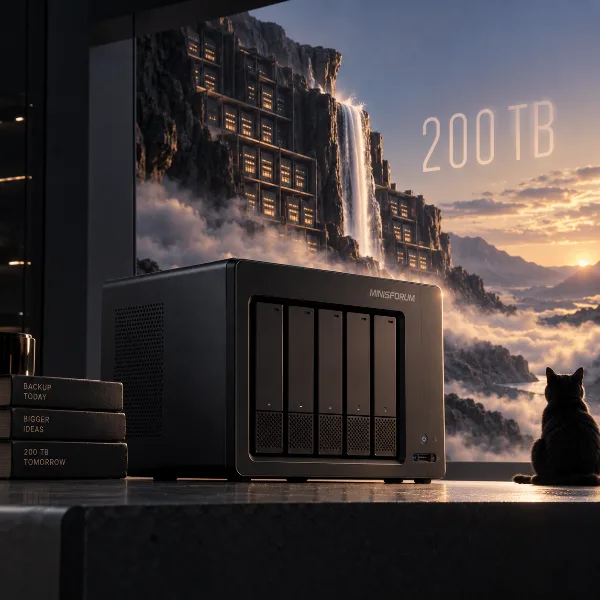Обложка Minisforum представила NAS N5 Max-P495 на чипе AMD Gorgon Halo с поддержкой 200 ТБ