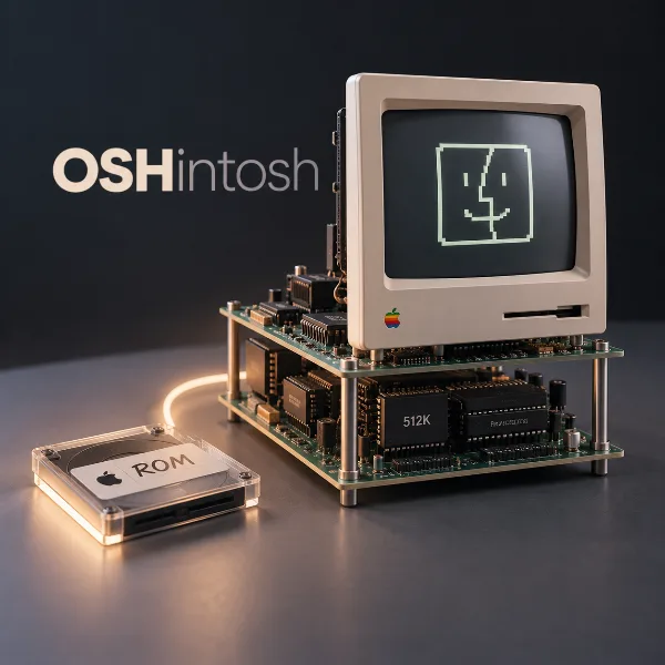 Обложка OSHintosh: Mac 512k собрали на открытой двухслойной плате и загрузили с ROM-диска