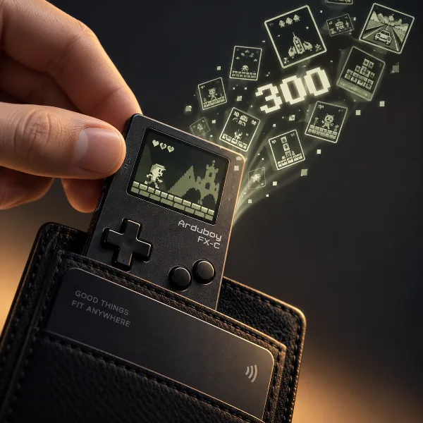 Обложка Arduboy FX-C: карманная 8-битная консоль размером с карту и 300 встроенными играми