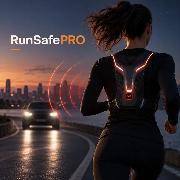 Обложка RunSafePRO: беговой жилет с радаром заднего вида, адаптивной подсветкой и тревожной кнопкой