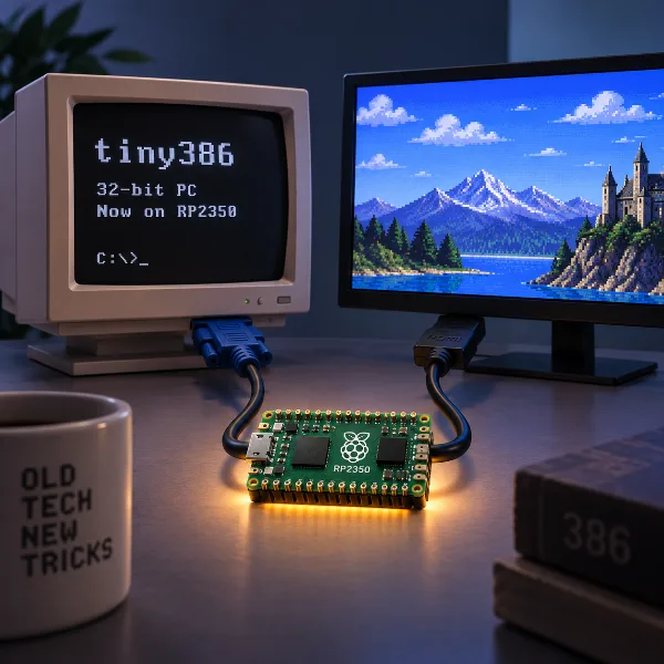 Обложка Эмулятор tiny386 портировали на RP2350: 32-битный ПК с VGA и HDMI на недорогой плате