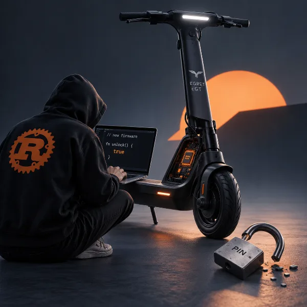 Обложка Энтузиаст переписал прошивку электросамоката Egret GT на Rust и закрыл обход ПИН-кода