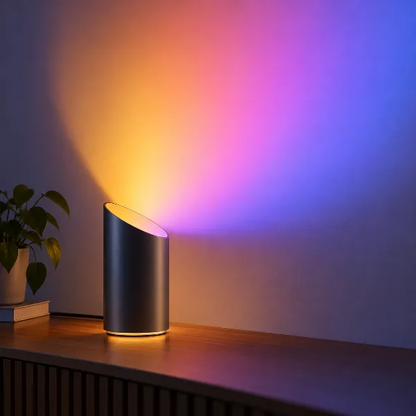 Обложка Govee Wallwash Table Lamp: настольная лампа рисует на стене градиент из трёх цветов