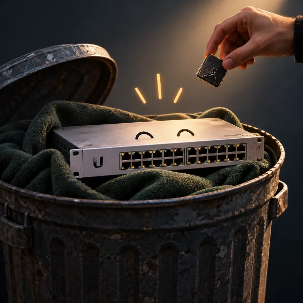Обложка Коммутатор Ubiquiti на 16 портов PoE спасли от свалки за £5: виновником оказался пробитый чип Broadcom