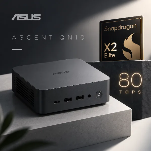 Обложка Asus представил мини-ПК Ascent QN10 на Snapdragon X2 Elite с NPU на 80 TOPS