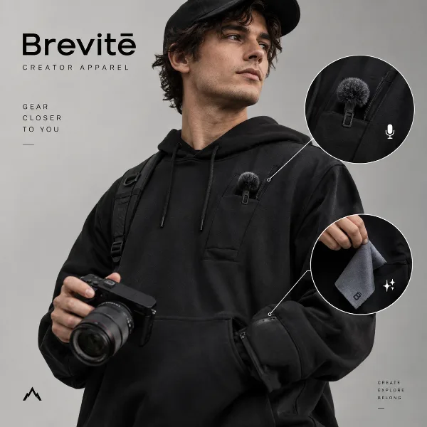 Обложка Brevitē Creator Apparel: одежда для блогеров со скрытыми карманами для микрофона и салфеткой для оптики