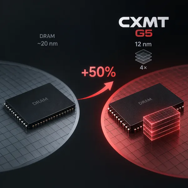 Обложка CXMT G5: китайская DRAM класса 12 нм с четырёхкратным паттернингом даёт на 50% больше ёмкости