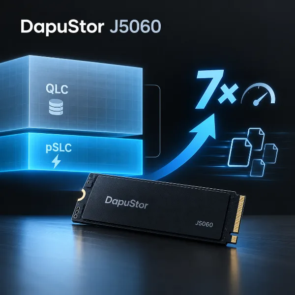 Обложка DapuStor J5060: SSD совмещает ёмкий QLC и постоянную зону pSLC ради 7-кратно быстрой случайной записи