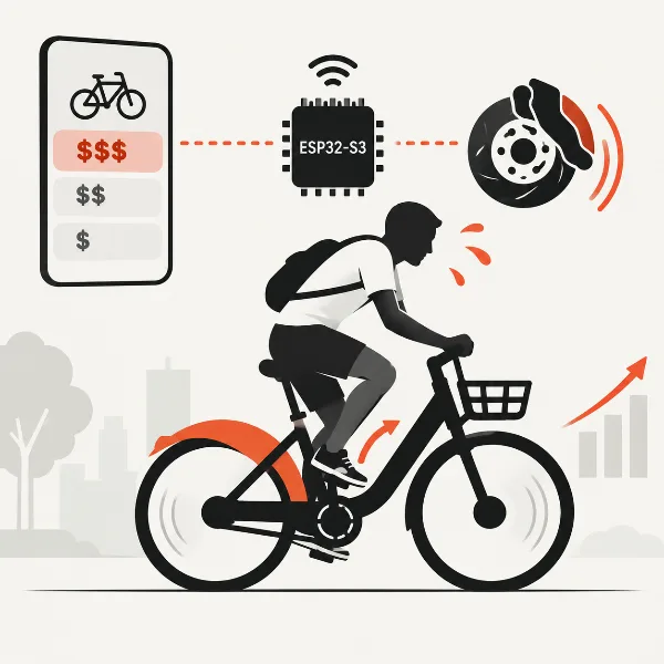 Обложка Велосипед с «умным» тормозом: хак на ESP32-S3 превращает стоимость аренды в усилие на педалях
