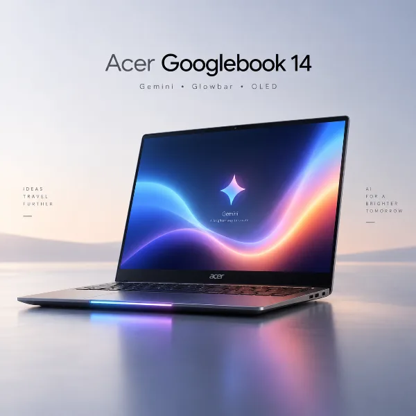 Обложка Acer Googlebook 14: ноутбук на Gemini со световой полосой Glowbar и OLED-экраном