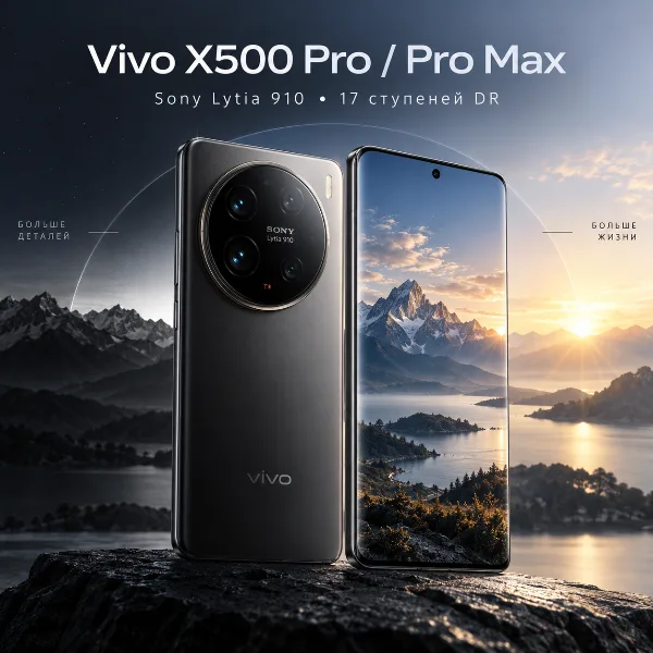 Обложка Vivo X500 Pro и Pro Max: флагманы с сенсором Sony Lytia 910 и динамическим диапазоном в 17 ступеней