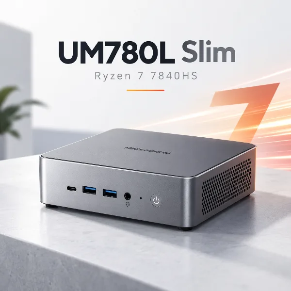 Обложка Minisforum UM780L Slim: компактный мини-ПК на Ryzen 7 7840HS с памятью LPDDR5X-7500