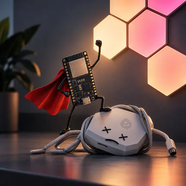 Обложка Дешёвый ESP32 заменяет капризный контроллер модульных светильников NanoLeaf