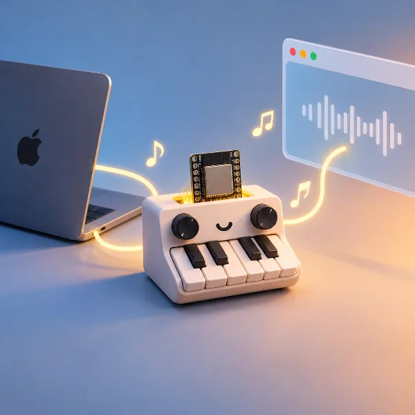 Обложка Beeper: миниатюрный синтезатор-игрушка для ESP32, браузера и Mac