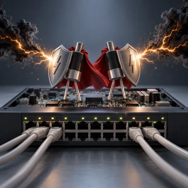 Обложка Ремонт PoE++ на коммутаторе Ubiquiti: как «предохранители»-тиристоры спасли плату