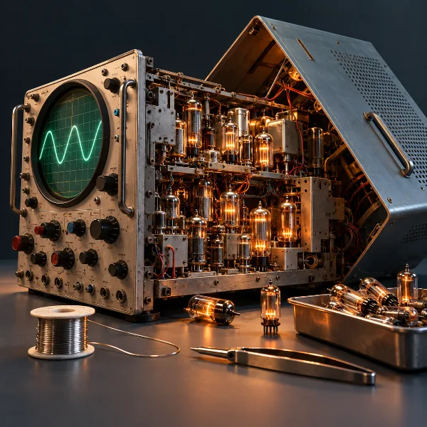 Обложка Разборка лампового осциллографа Tektronix 545A: 75 ламп, серебряный припой и почти 32 кг веса