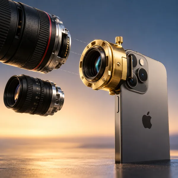 Обложка Крепление из латуни превращает объективы C-mount и EF в оптику для iPhone