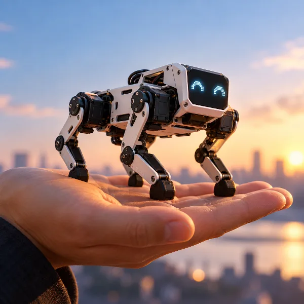 Обложка Q8botOne: карманный четвероногий робот с открытым кодом на ESP32-C3 и приводах DYNAMIXEL