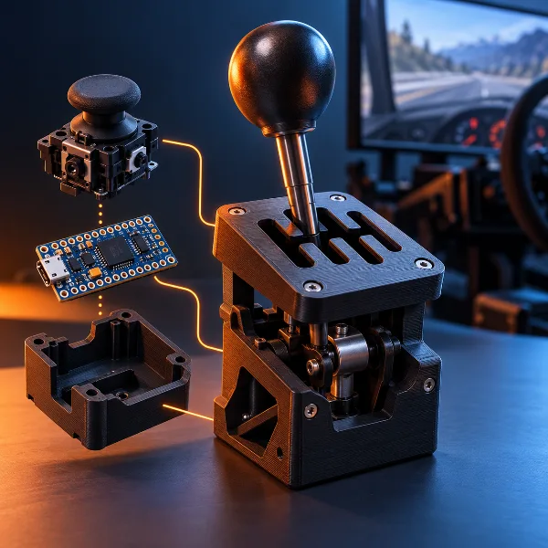 Обложка H-шифтер для автосима из двух компонентов: джойстик, Arduino Pro Micro и 3D-печать