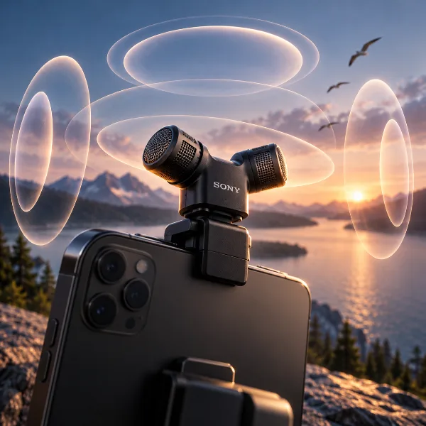 Обложка Sony ECM-AX10: компактный микрофон для записи пространственного звука на смартфон