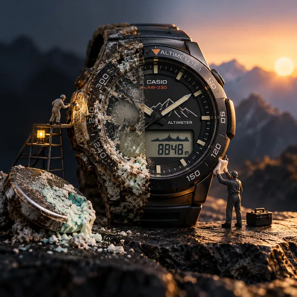 Обложка Реставрация альтиметрических часов Casio AW-330-AT: возвращение к жизни после протёкшей батарейки