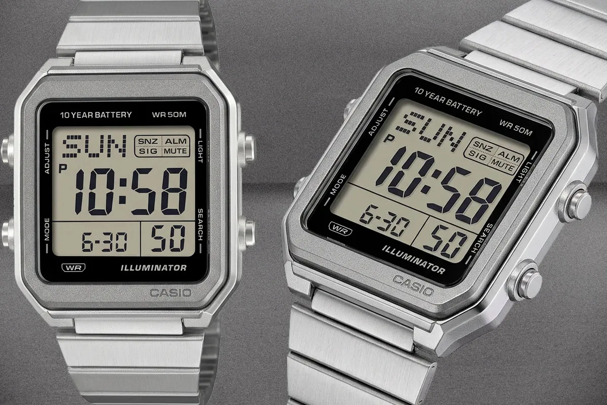 Квадратные цифровые часы Casio W-221HD-1A на стальном браслете