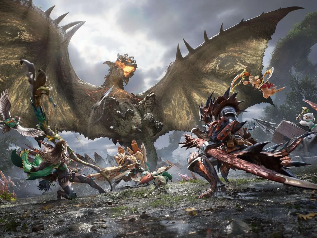 Рекламная иллюстрация мобильной игры Monster Hunter Outlanders