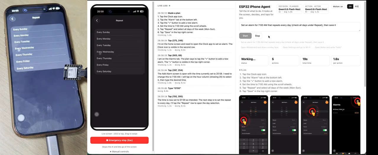 Управление iPhone с помощью микроконтроллера ESP32 и ИИ-агента