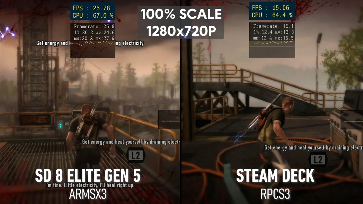 Сравнение эмуляции Infamous 2 на смартфоне и Steam Deck
