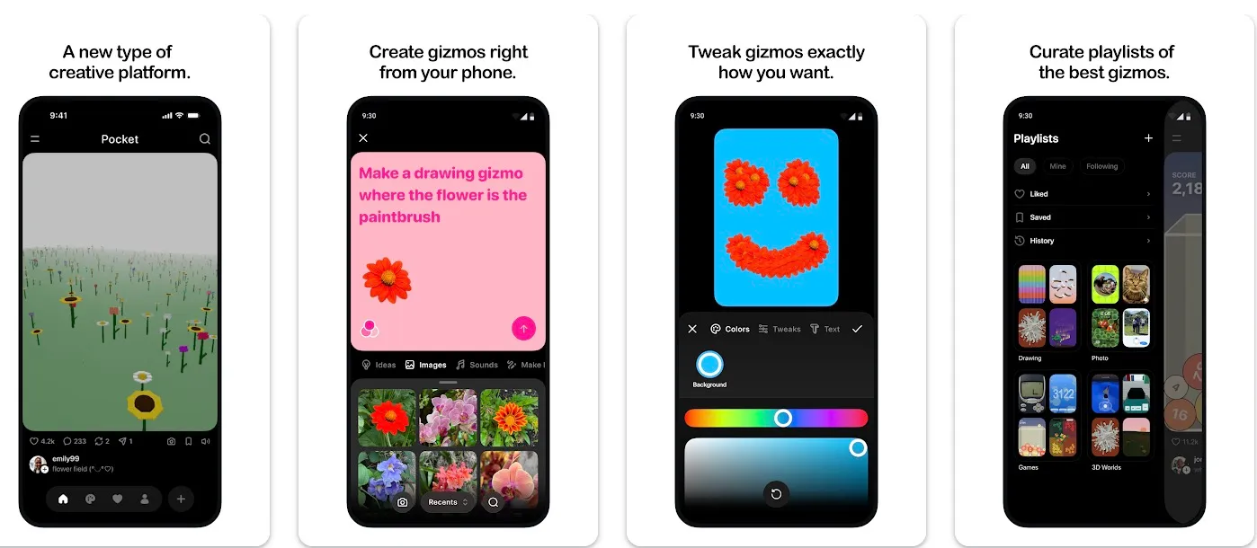 Интерфейс приложения Pocket для создания интерактивных мини-игр по текстовому запросу